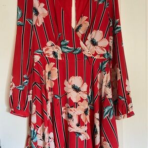 Express Red Floral Long Sleeve Dress